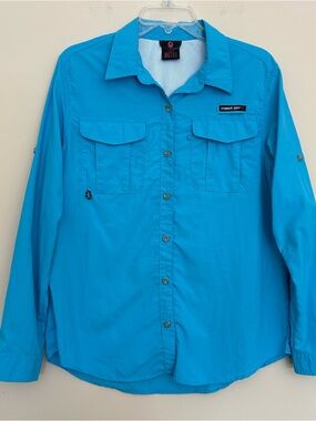 Little Donkey Andy Women's UPF 50+ Blue Button Down Breathable Long Sleeve Shirt